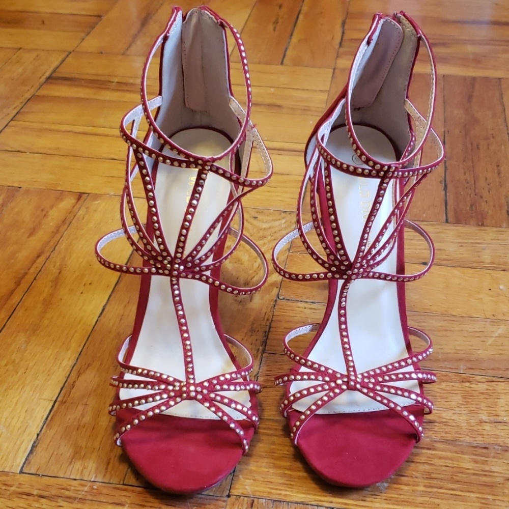 Wild Diva Lounge sexy red strappy suede heels